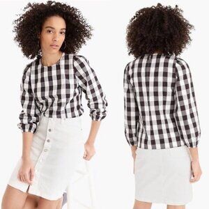 NWOT J Crew Puff Sleeve Top Oversized Gingham 0 Black White Plaid L2002